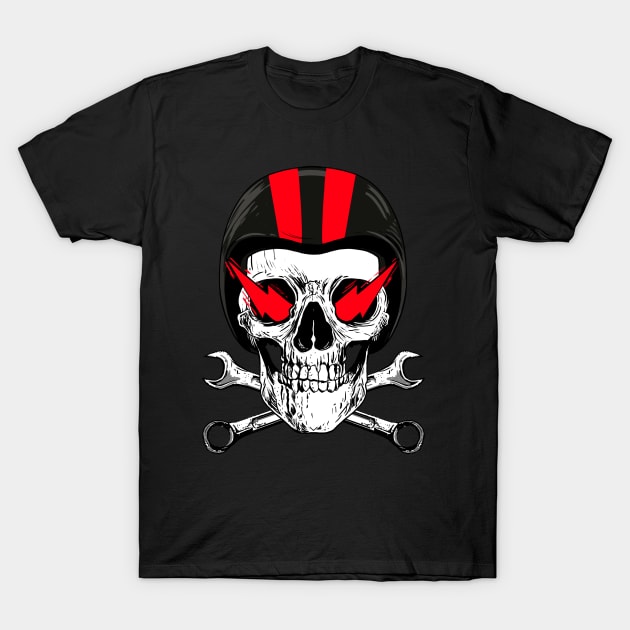 Motorcycle old school wrench and skull T-Shirt by MotorizedTees